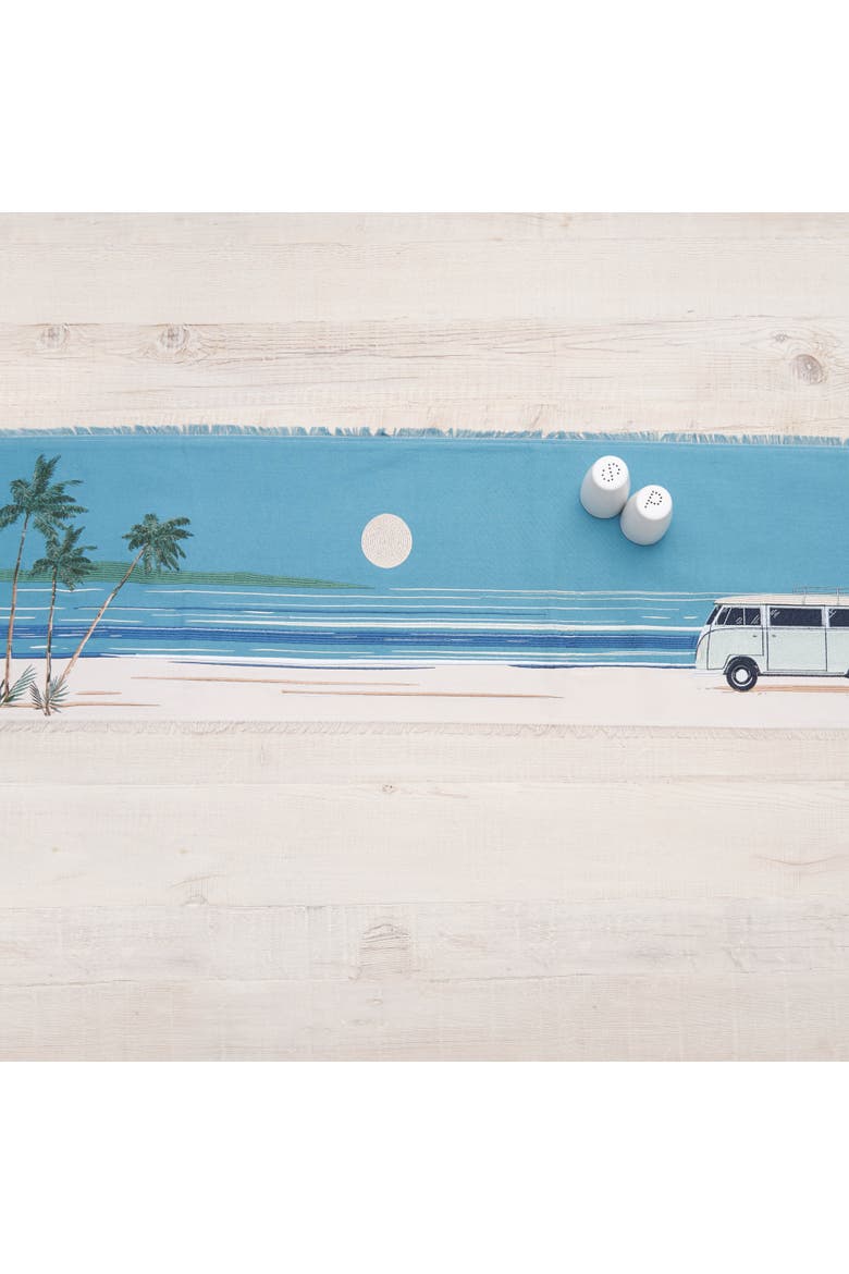 Retro Palms Indoor Table Runner 14" x 72", Alternate, color, Green