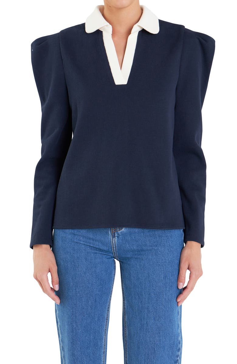 English Factory Polo Sweatshirt, Alternate, color, Navy/ Cream