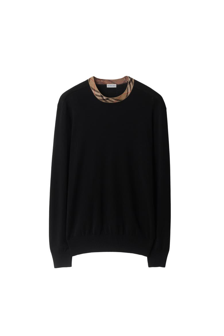Check Trim Wool Sweater, Alternate, color, Black