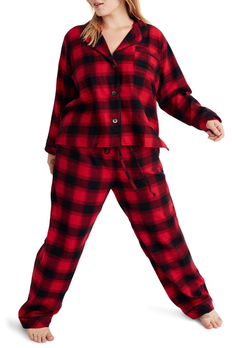 Buffalo Plaid Flannel Bedtime Pajamas, Main, color, BABYLON BUFFALO CRANBERRY