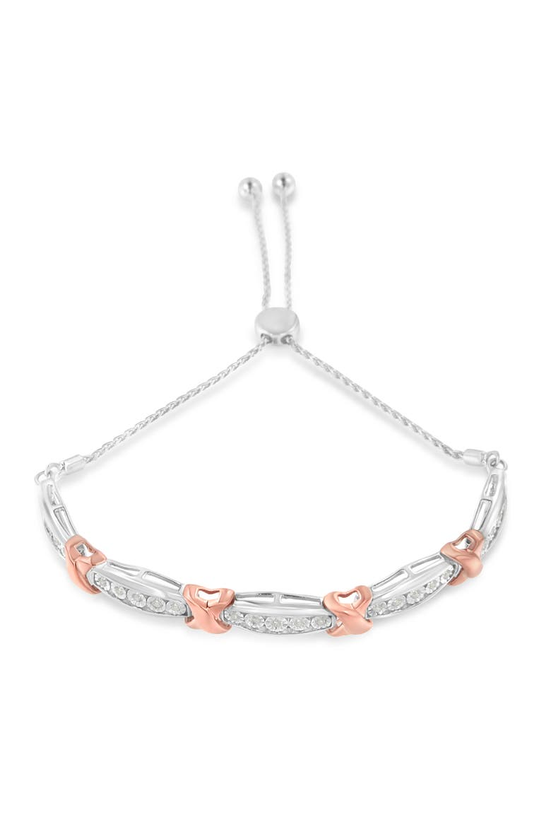 Silver 1/4 Cttw Round-Cut Diamond X & Tapered Bar Miracle-Set Bolo Bracelet, Alternate, color, White