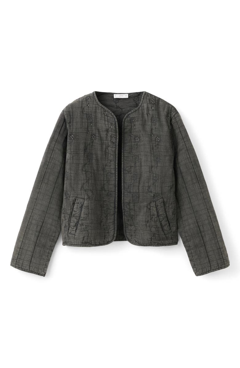 MANGO TEEN Floral Embroidered Jacket, Alternate, color, Charcoal