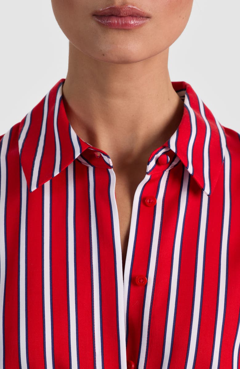 Alice + Olivia Dimitra Oversize Stripe Button-Up Shirt, Alternate, color, Teakwood Chili Pepper