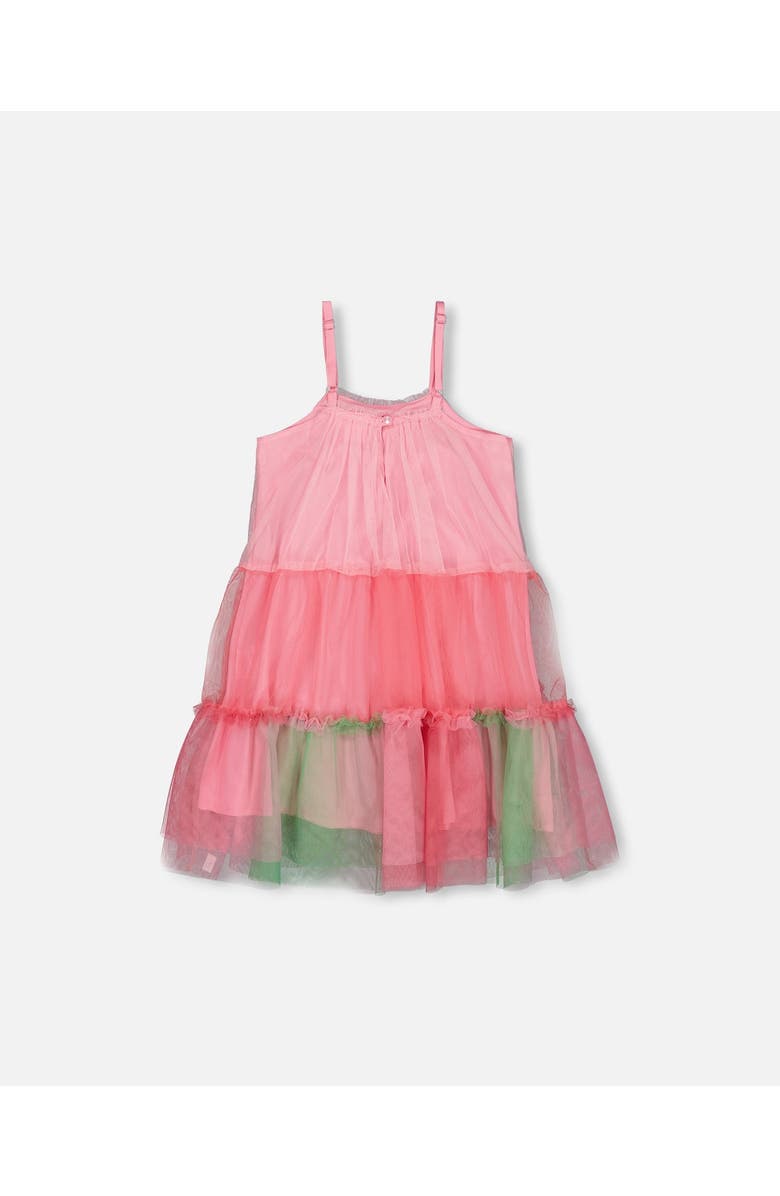 Deux par Deux Little Girl's Sleeveless Color Block Tulle Dress Pink And Green, Alternate, color,