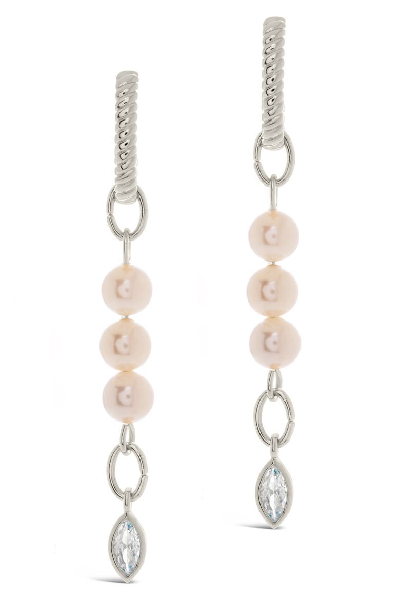 Ivanna Cultured Pearl & Cubic Zirconia Linear Drop Earrings, Alternate, color, SILVER