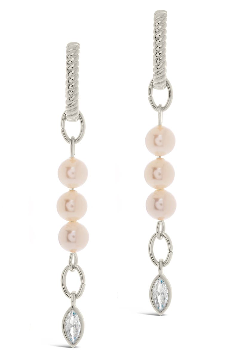 Sterling Forever Ivanna Cultured Pearl & Cubic Zirconia Linear Drop Earrings, Alternate, color, Silver