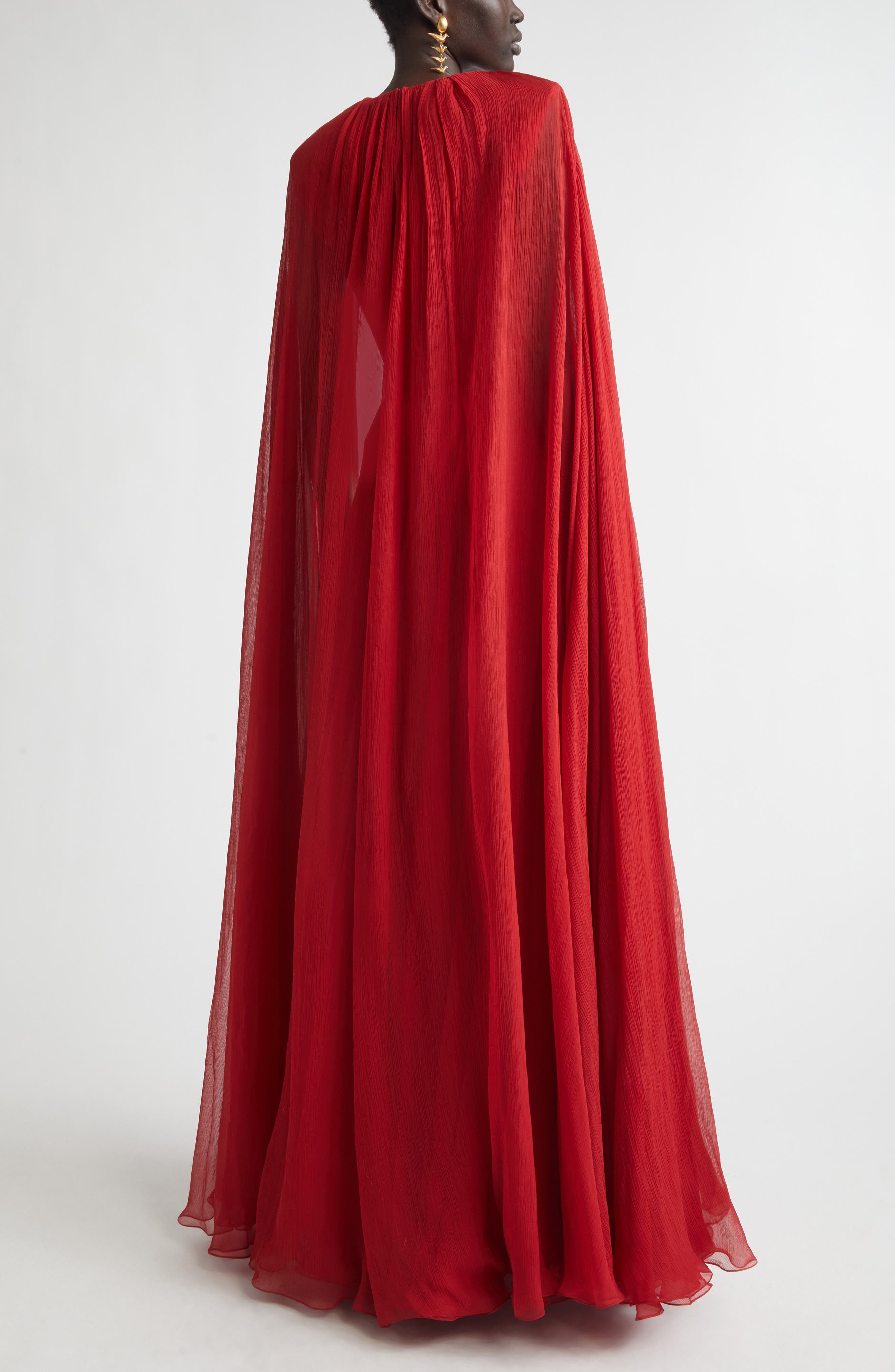 Long Sleeve Silk Crepon Cape Gown - image 2