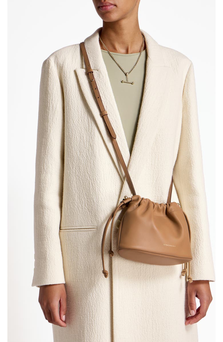 Strathberry Drawstring Soft Napa Leather Drawstring Bucket Bag, Alternate, color, Caramel