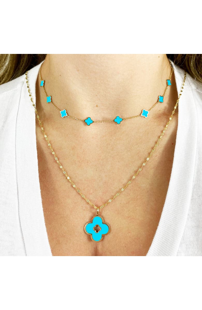 The Lovery Fine Jewelry Turquoise Clover Cut Out Charm, Alternate, color, Turquoise