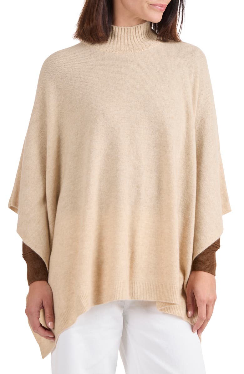 Amicale Funnel Neck Cashmere Poncho, Main, color, Oat