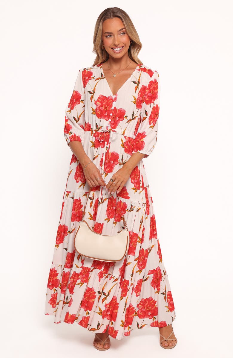 Petal & Pup Kelda Floral Tiered Maxi Dress, Alternate, color, Red Floral