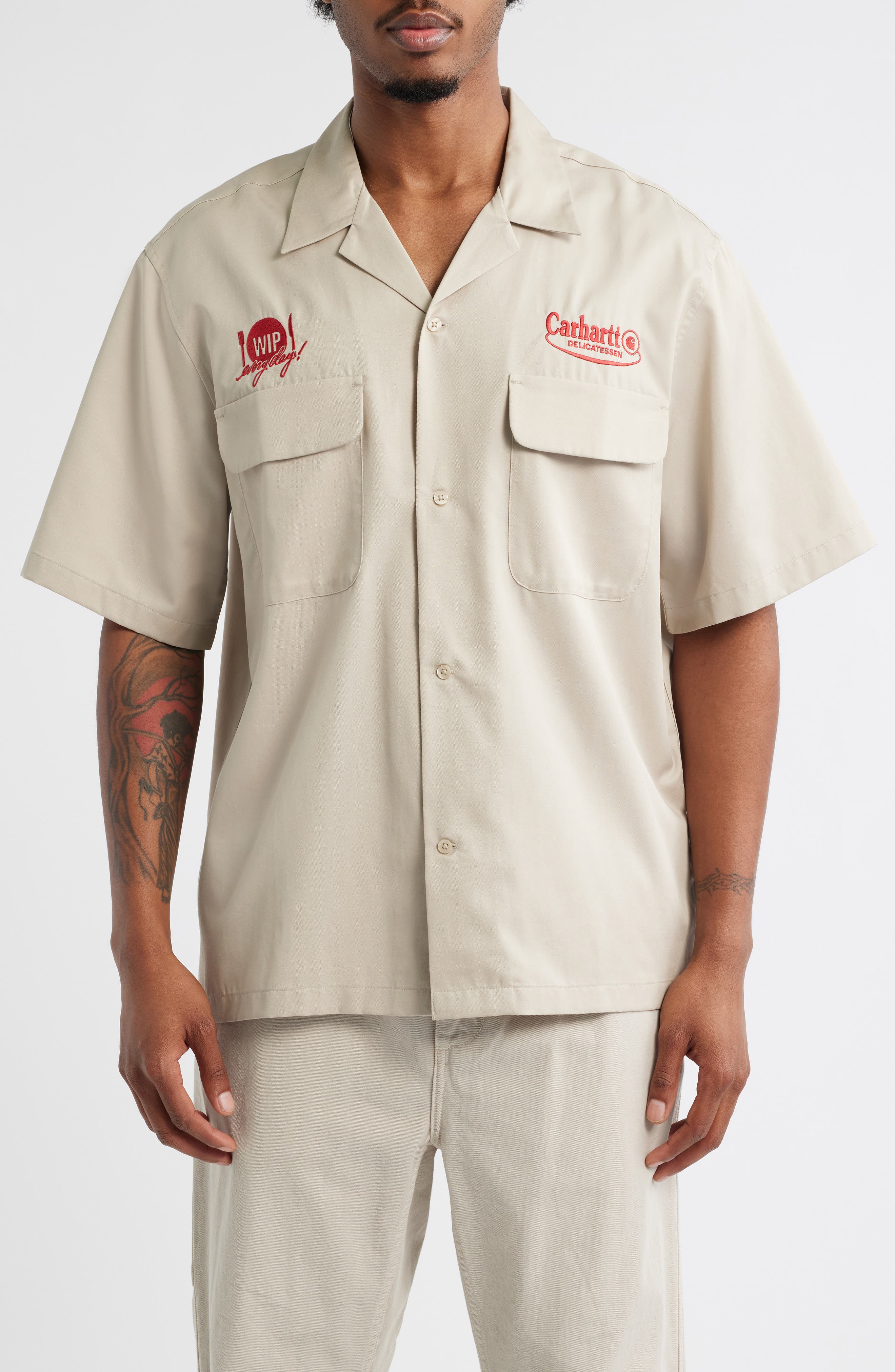 Carhartt Work In Progress Deli Embroidered Short Sleeve Cotton Button-Up Shirt