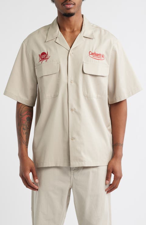 Deli Embroidered Short Sleeve Cotton Button-Up Shirt