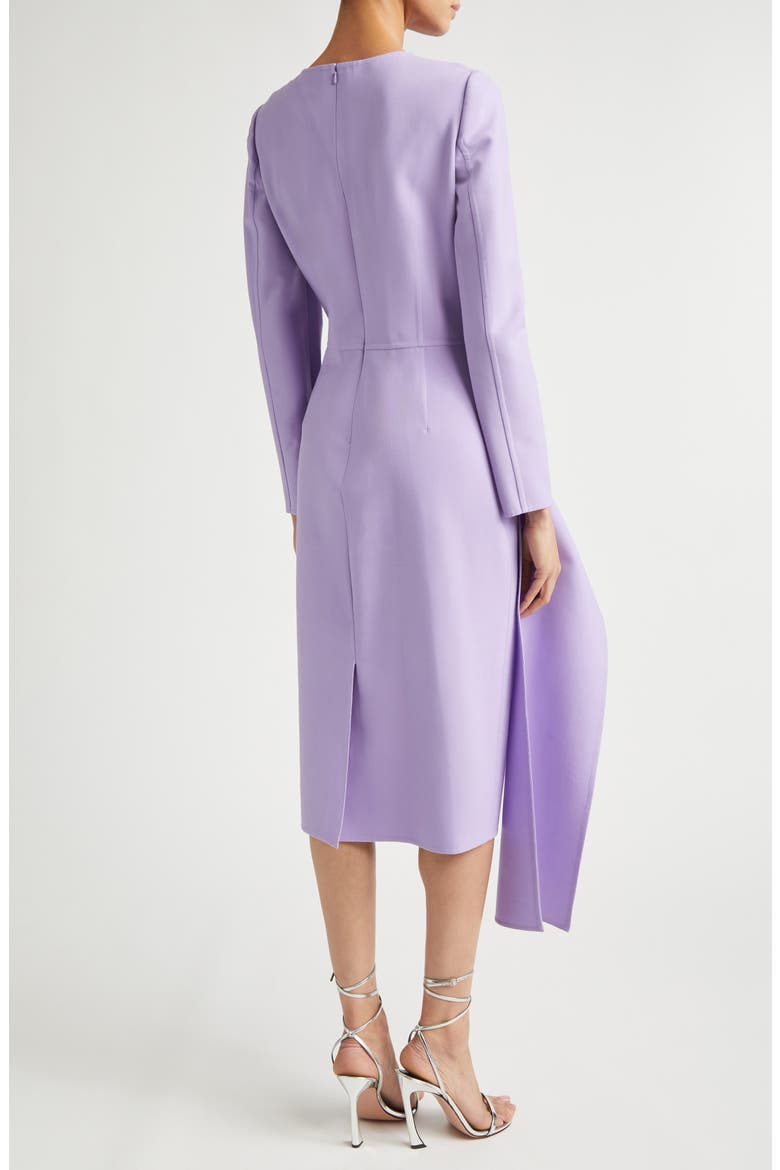Asymmetric Drape Long Sleeve Stretch Crepe Dress, Alternate, color, PANSY
