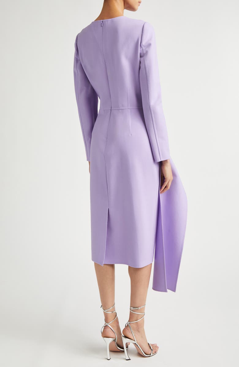 Oscar de la Renta Asymmetric Drape Long Sleeve Stretch Crepe Dress, Alternate, color, Pansy