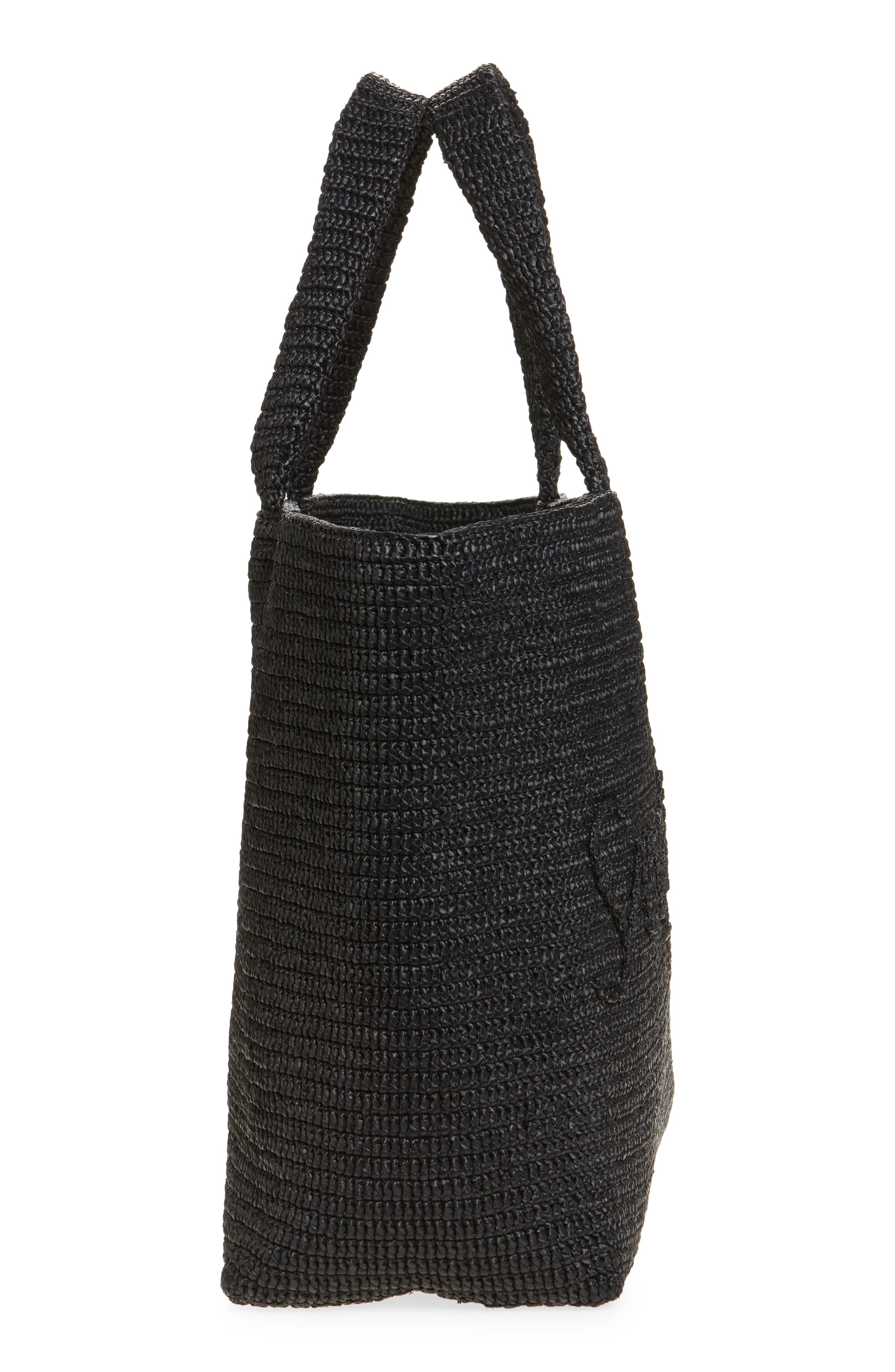 Saint Laurent Logo Raffia Tote, Alternate, color, 