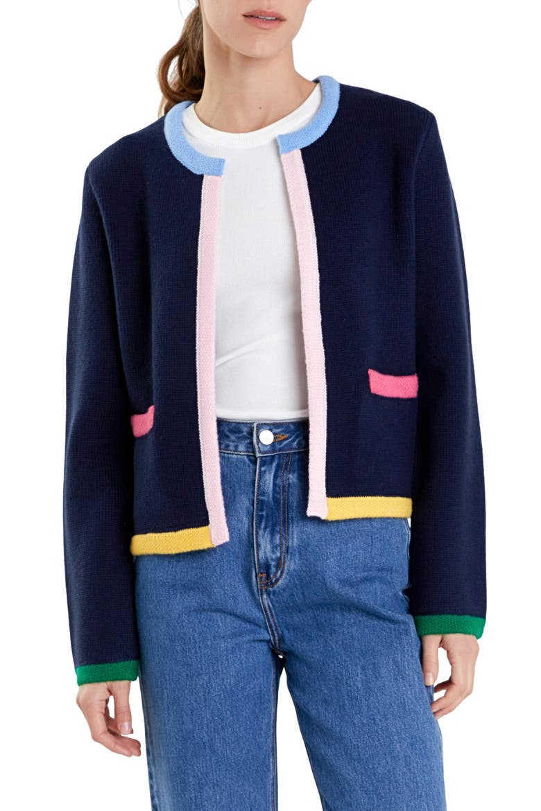 Colorblock Cardigan, Main, color, NAVY MULTI