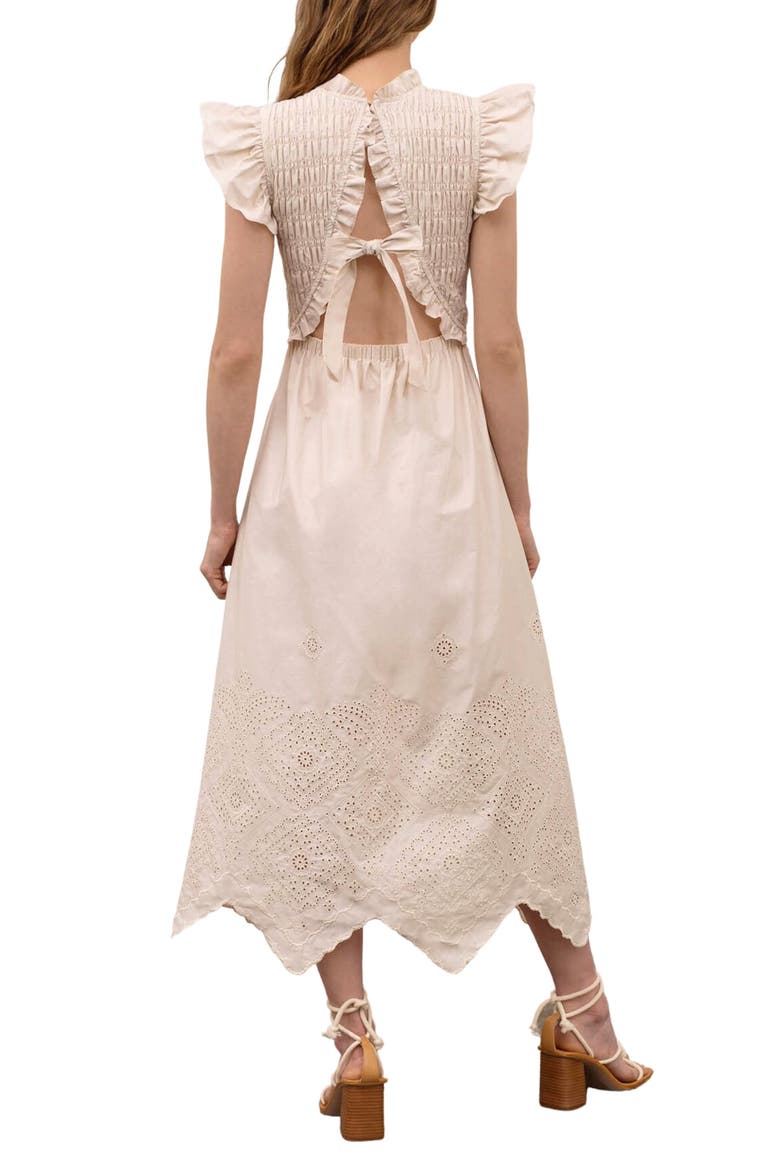 Ruffle Eyelet Smocked Stretch Cotton Dress, Alternate, color, CREAM