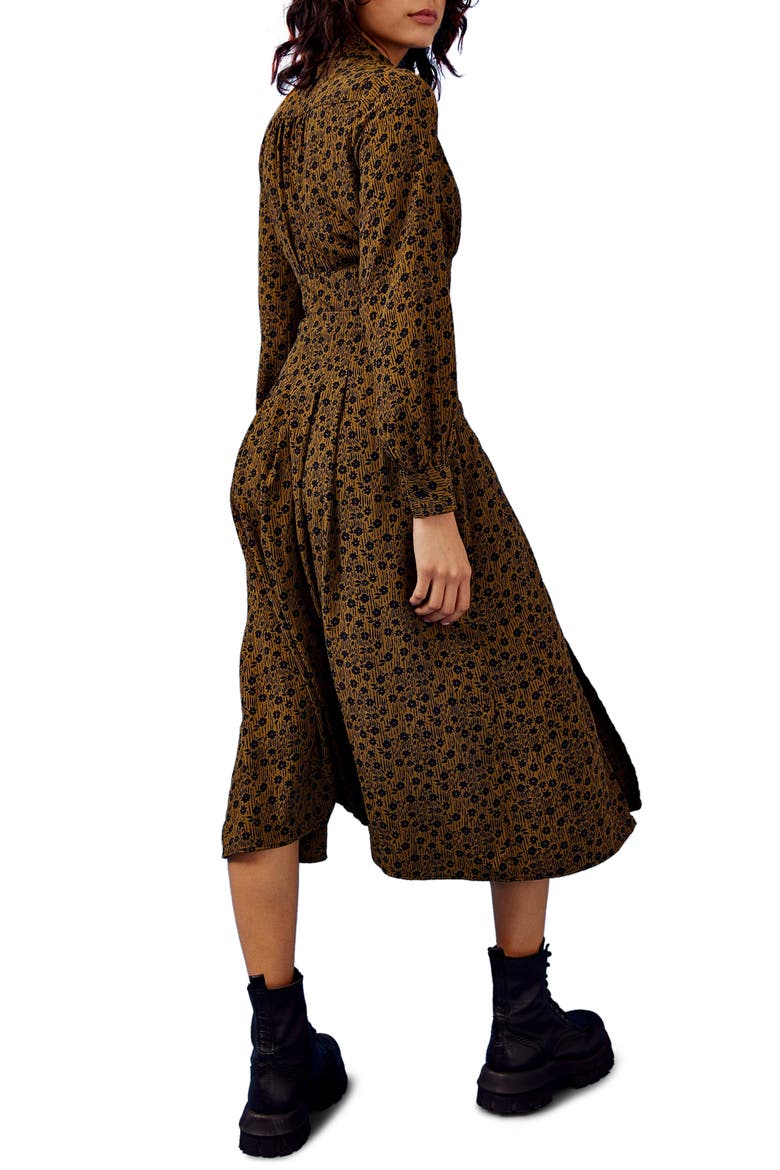 Floral Slit Front Long Sleeve Shirtdress, Alternate, color, OLIVE MULTI