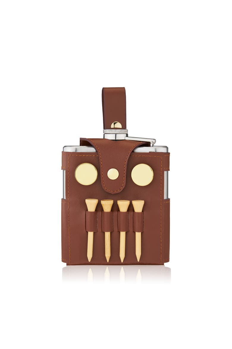 Golfer's Flask and Accessory Set, Main, color, Brown