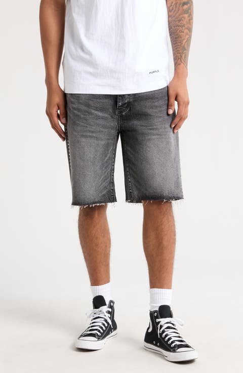 Rhinestone Distressed Raw Hem Denim Shorts