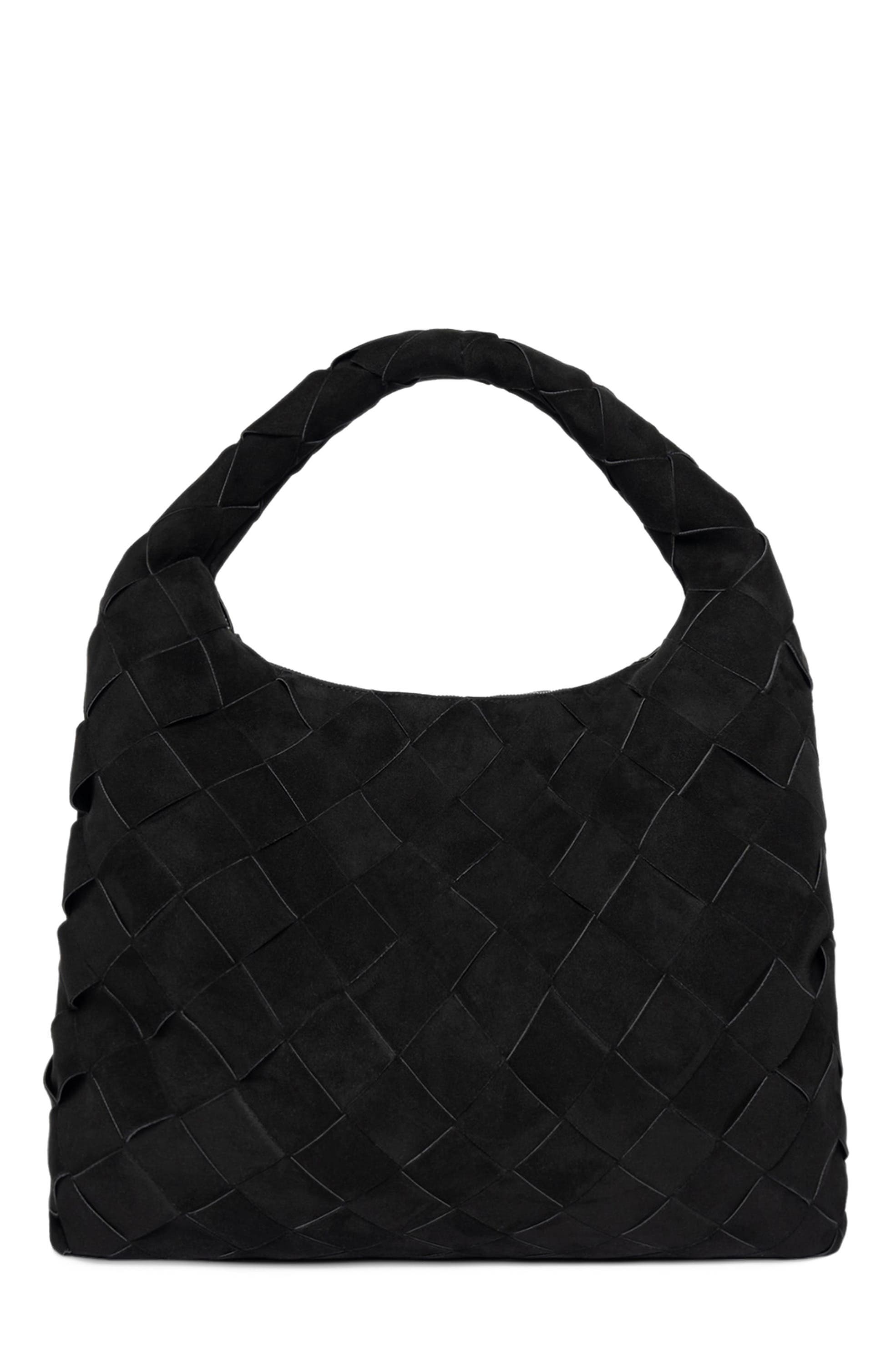 Manière De Voir Aubin Suede Woven Hobo Bag, Main, color, Black