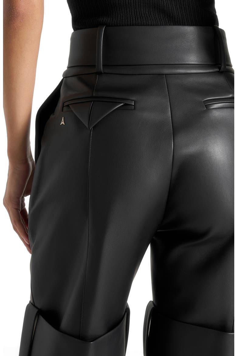 Isabelle Leather Belted Strap Detail Trousers, Alternate, color, Black