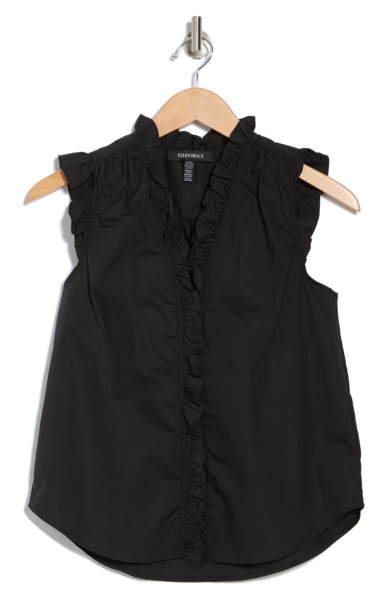Ellen Tracy Ruffle Cotton Top, Alternate, color, Black