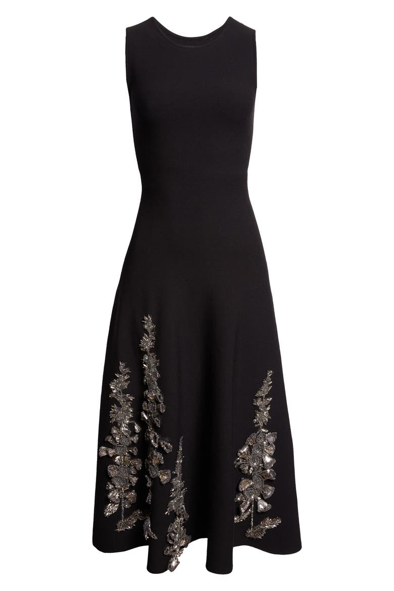 Foxglove Embroidered Sleeveless Fit & Flare Dress, Alternate, color, BLACK