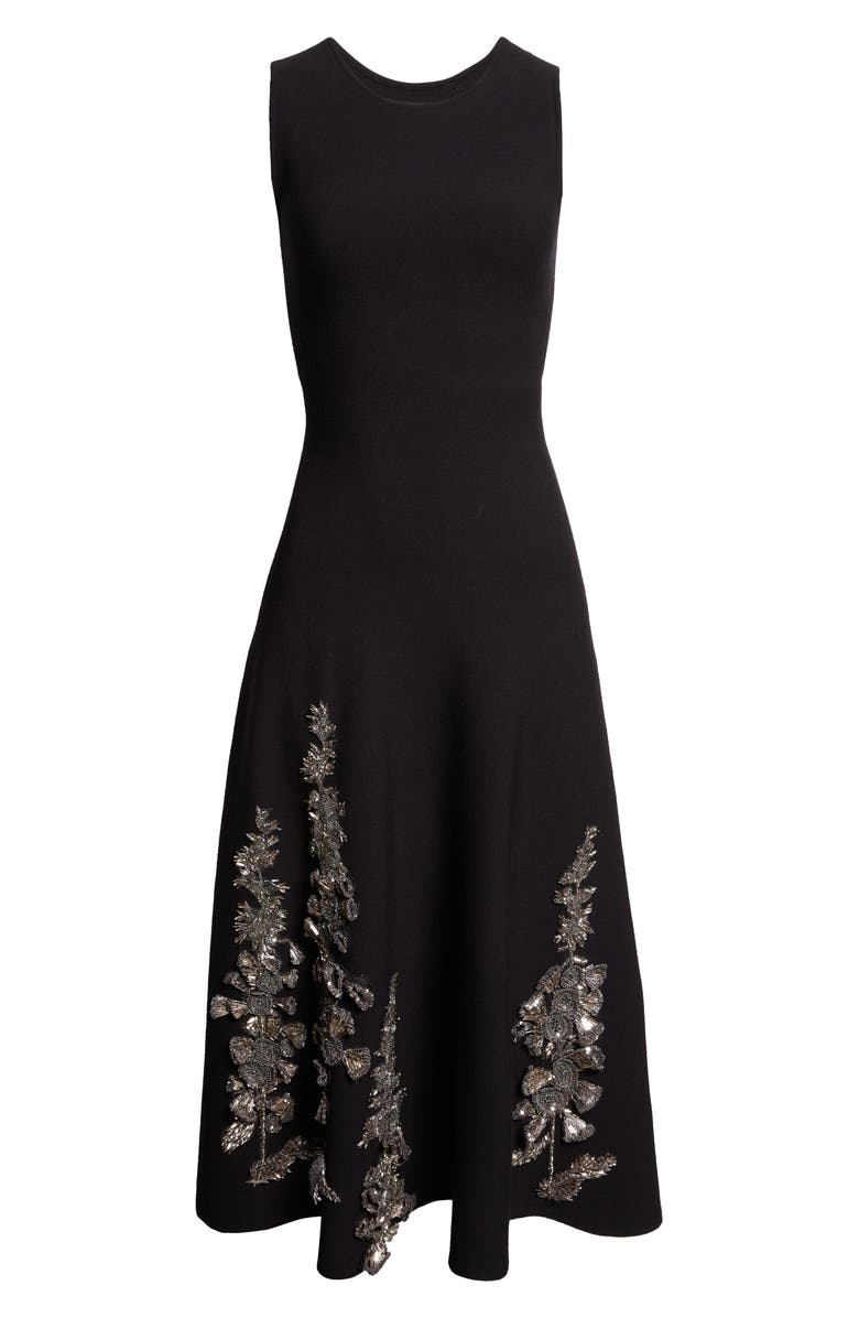 Oscar de la Renta Foxglove Embroidered Sleeveless Fit & Flare Dress, Alternate, color, Black