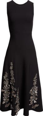 Oscar de la Renta Foxglove Embroidered Sleeveless Fit & Flare Dress