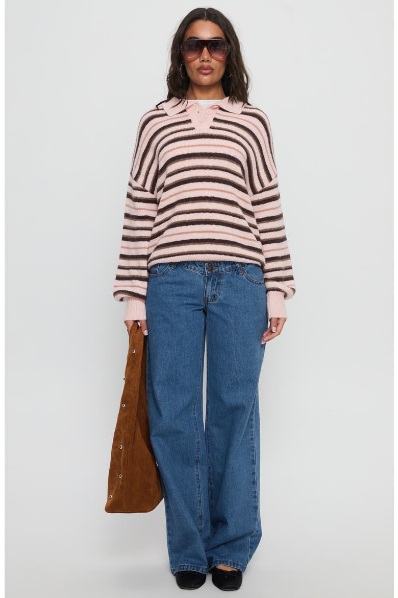 Jeanny Collared Stripe Sweater, Alternate, color, BROWN / PINK STRIPE