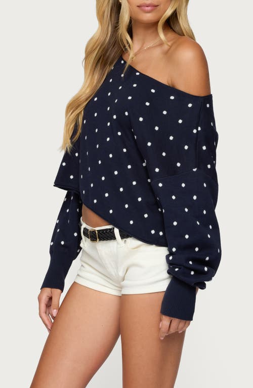 Edikted Oversize Off The Shoulder Polka Dot Sweater In Blue
