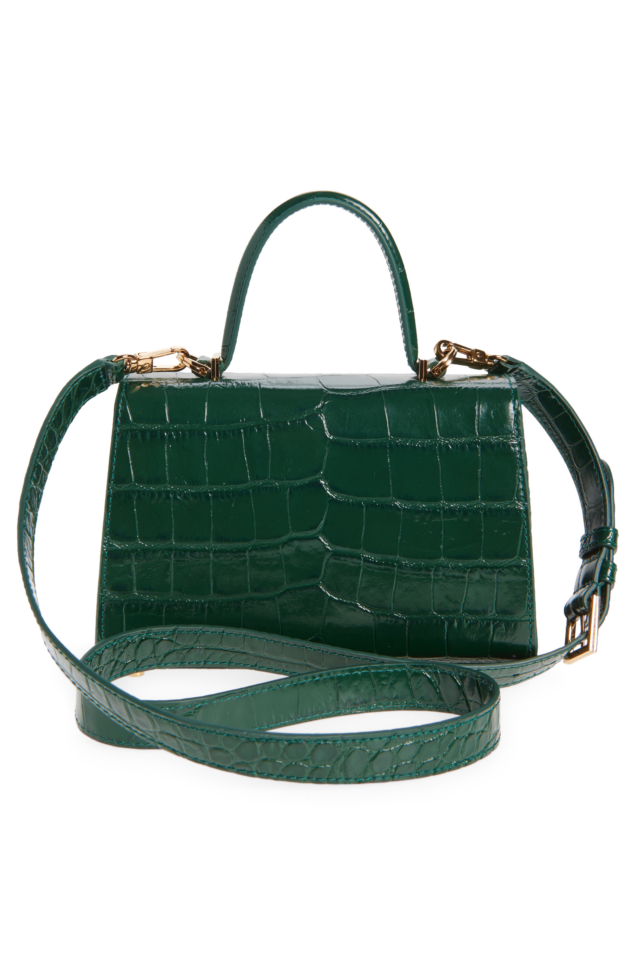 Versace Small Medusa '95 Croc Embossed Leather Top Handle Bag, Alternate, color, Dark Emerald Gold