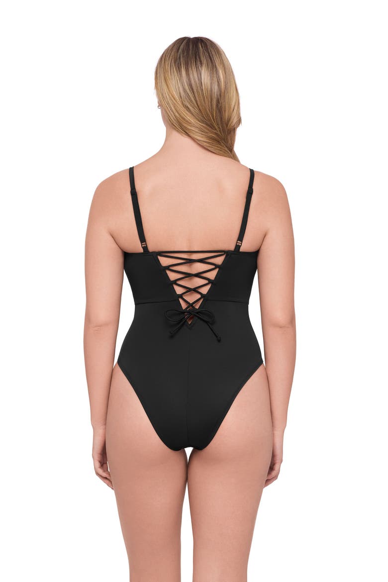 Supportive and Sculpting Corset Underwire One-Piece Swimsuit, Alternate, color, Onyx Black