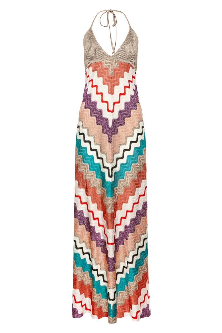 Metallic Chevron Knit Halter Dress, Main, color, MULTI