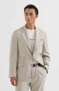 Brunello Cucinelli Striped cashmere and silk diagonal flannel deconstructed Cavallo blazer with metal buttons