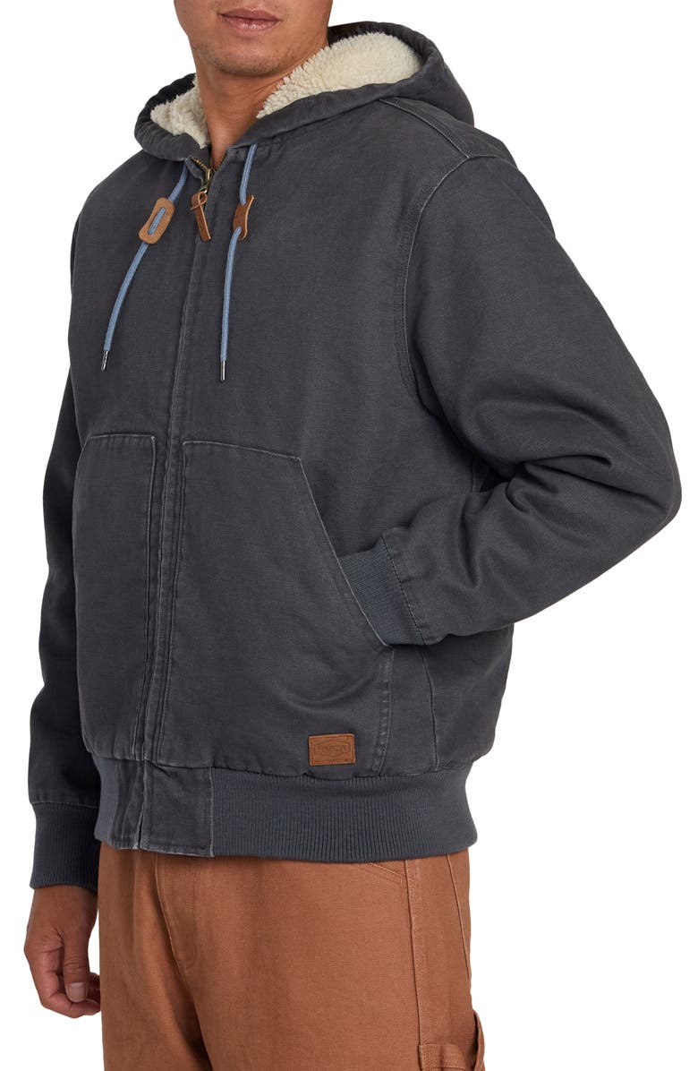 RVCA Chain Mail Hooded Canvas Jacket with Faux Shearling Lining, Alternate, color,