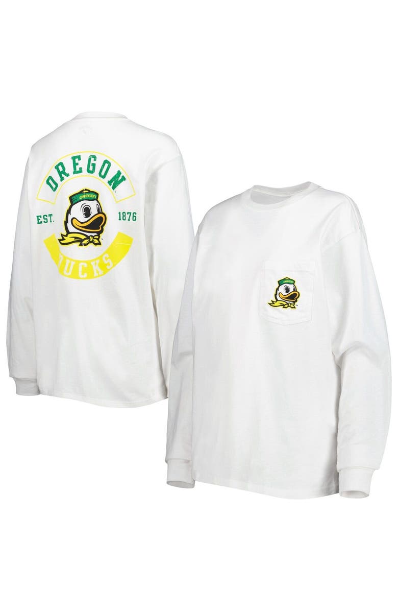 LEAGUE COLLEGIATE WEAR Women's League Collegiate Wear White Oregon Ducks Oversized Pocket Long Sleeve T-Shirt, Main, color, 