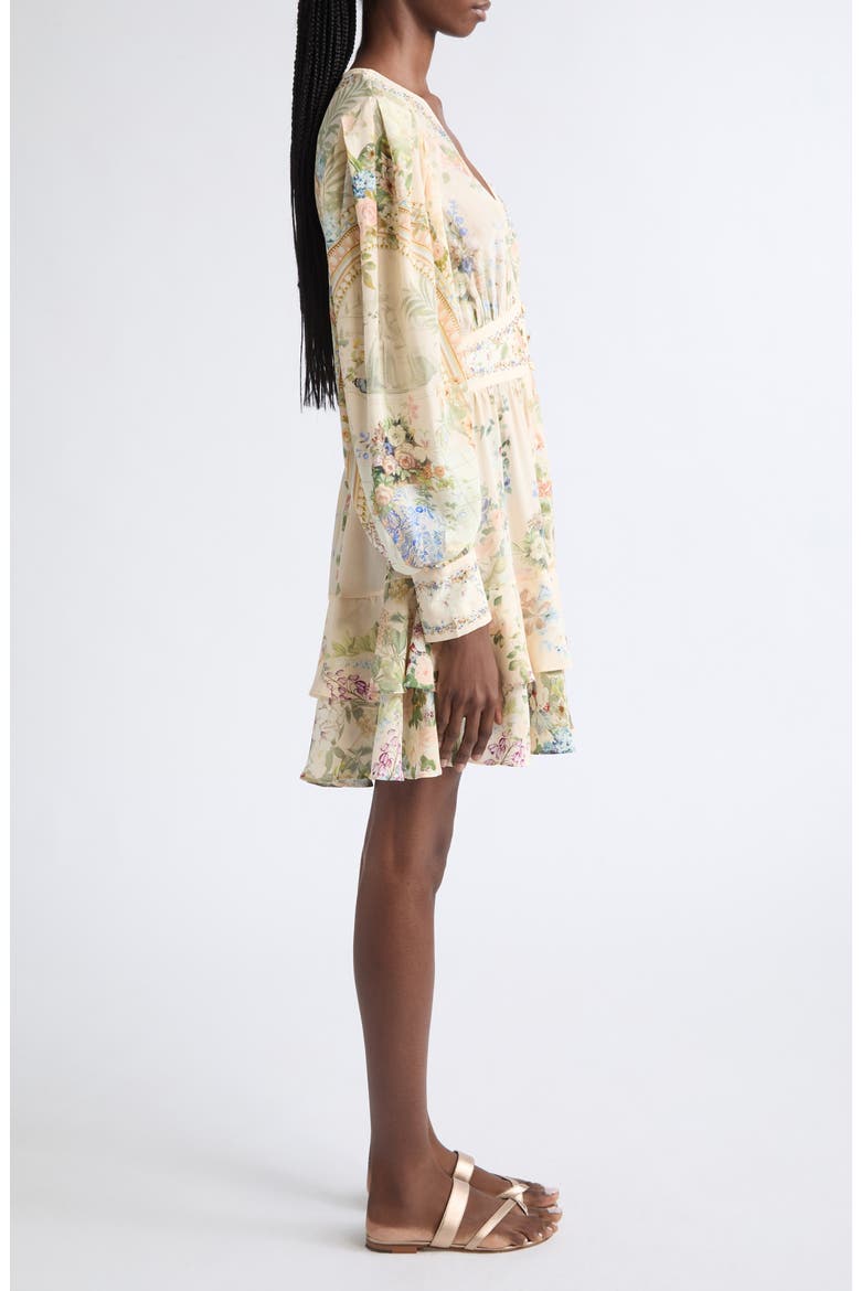 Floral Print Frill Long Sleeve Silk Dress, Alternate, color, MIDSUMMER MASTERPIECE