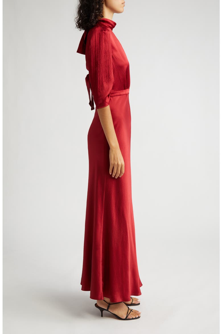 Adele Mock Neck Silk Dress, Alternate, color, GARNET RED