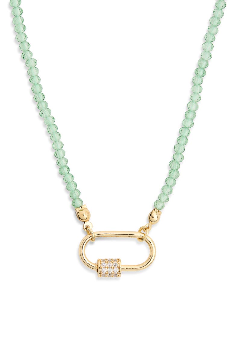 Cubic Zirconia & Crystal Beaded Carabiner Necklace, Alternate, color, GREEN- CLEAR- GOLD