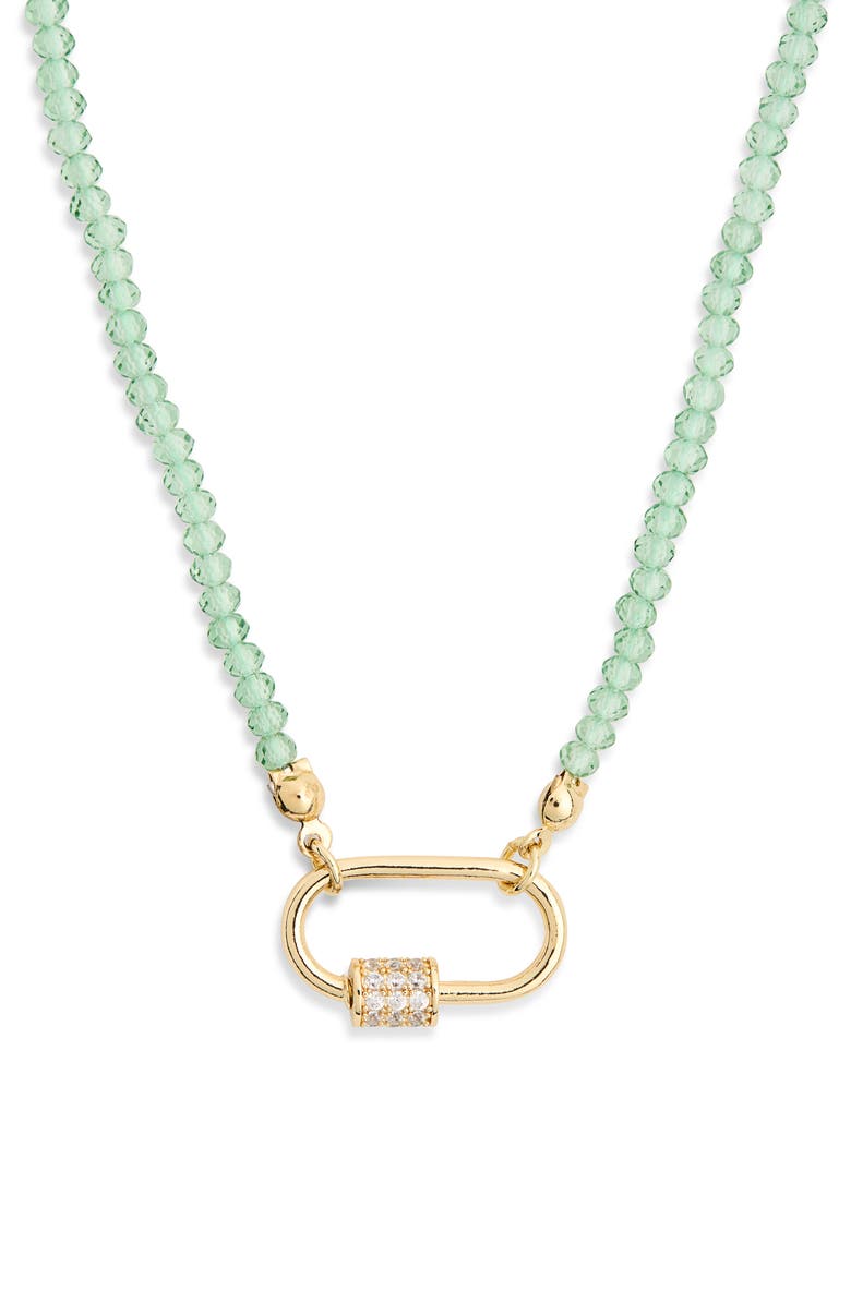 Leith Cubic Zirconia & Crystal Beaded Carabiner Necklace, Alternate, color, Green- Clear- Gold