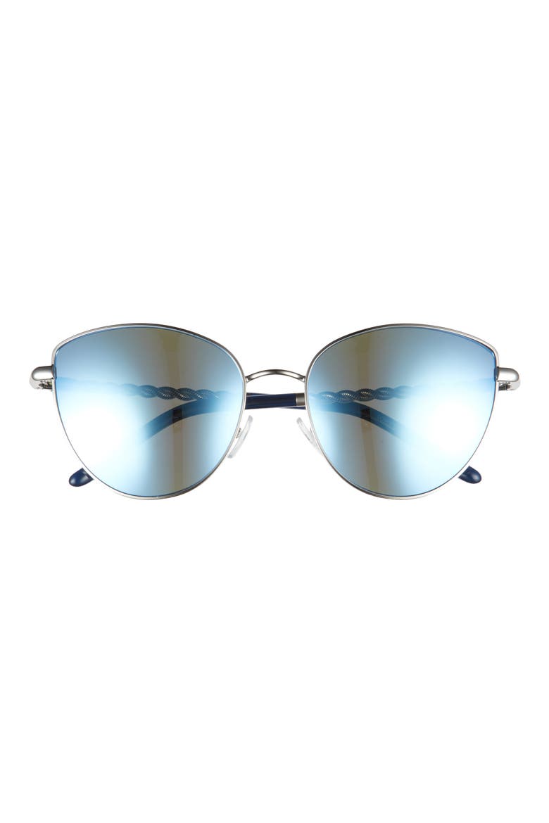 56mm Cat Eye Sunglasses, Main, color, SHINY SILVER/ NAVY FLASH