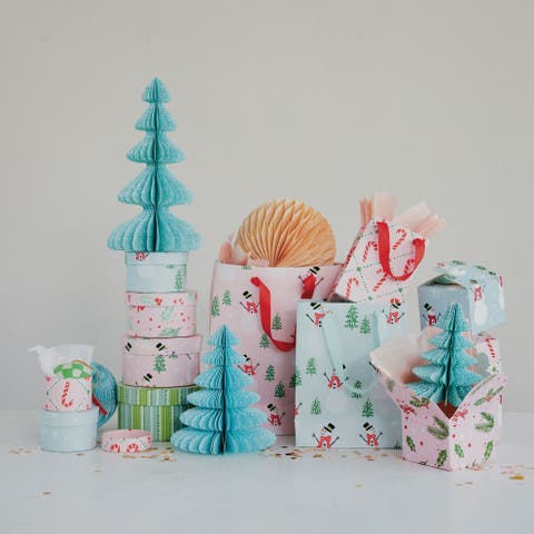 Festive Folk Art Holiday Paper Gift Bags, Set of 3