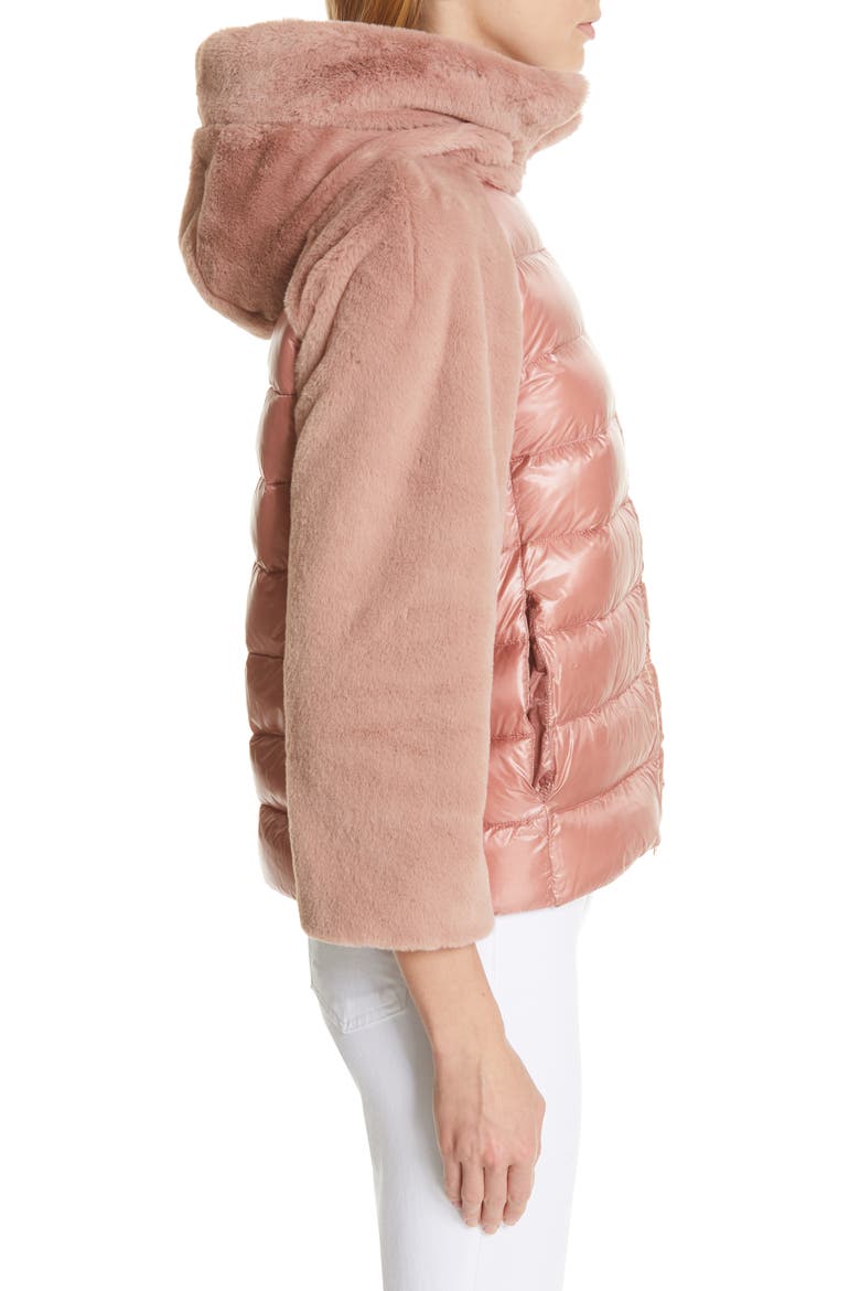 Quilted Down Nylon & Faux Fur Puffer Jacket, Alternate, color, PINK