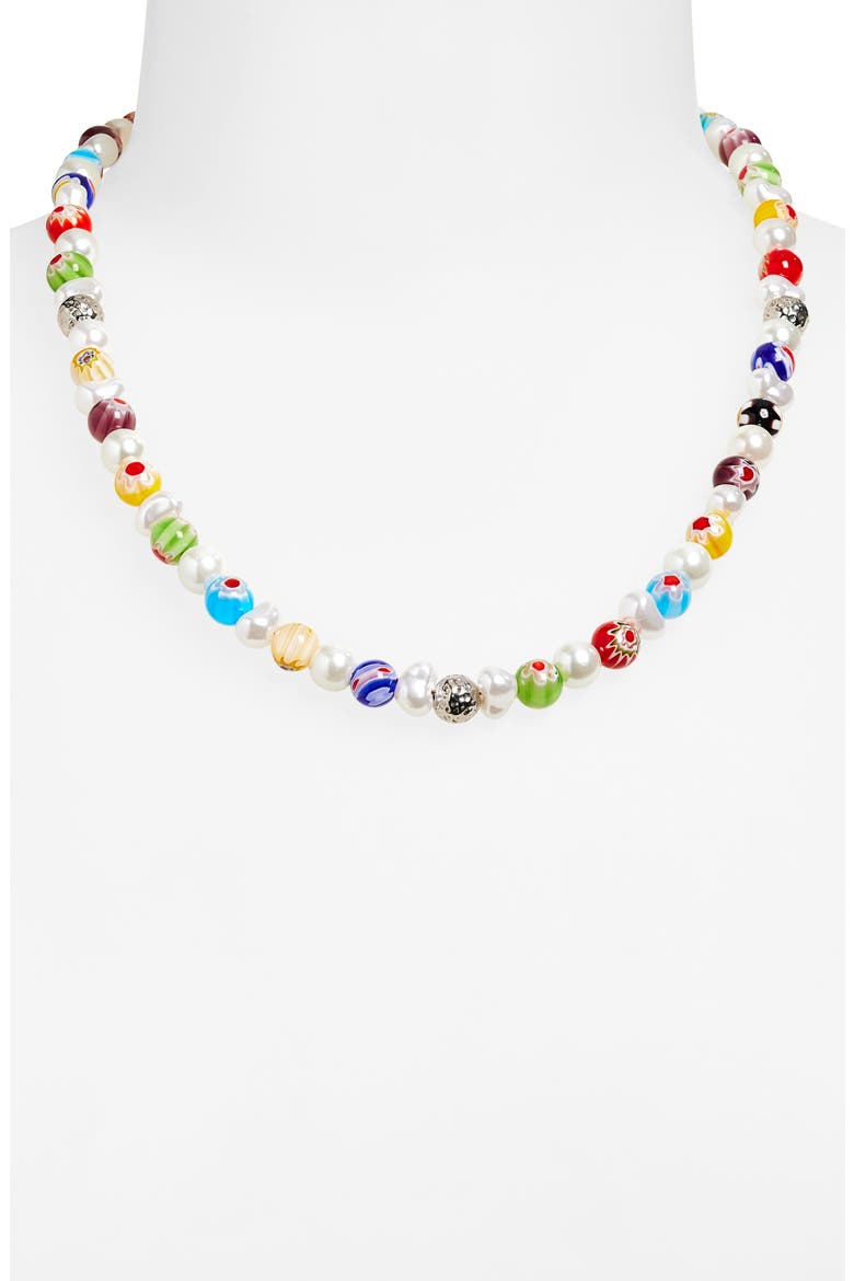 Milliefiori & Faux Pearl Beaded Necklace, Alternate, color, WHITE/ GOLD MULTI