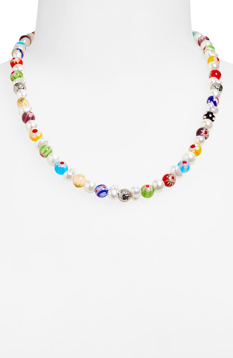 EYE CANDY LOS ANGELES Milliefiori & Faux Pearl Beaded Necklace, Alternate, color, White/ Gold Multi