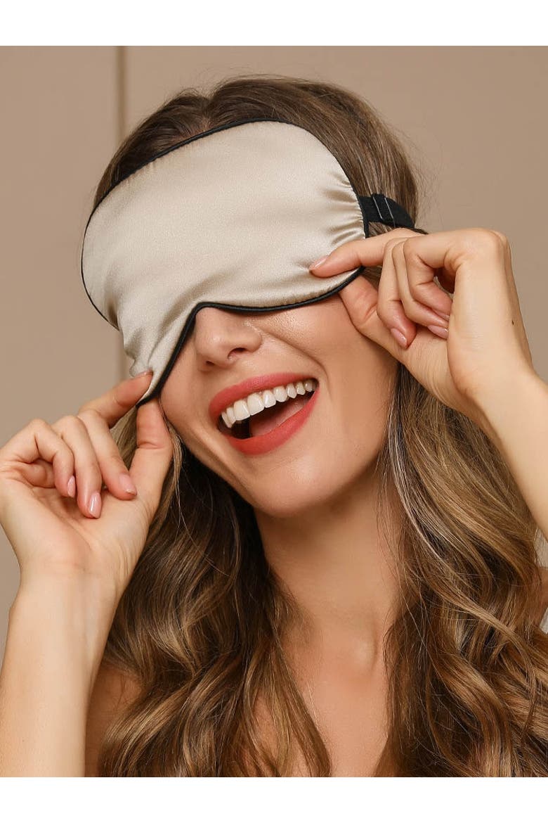 2 Pcs Silk Elastic Band Sleep Eye Mask Set, Alternate, color, Black/Beige