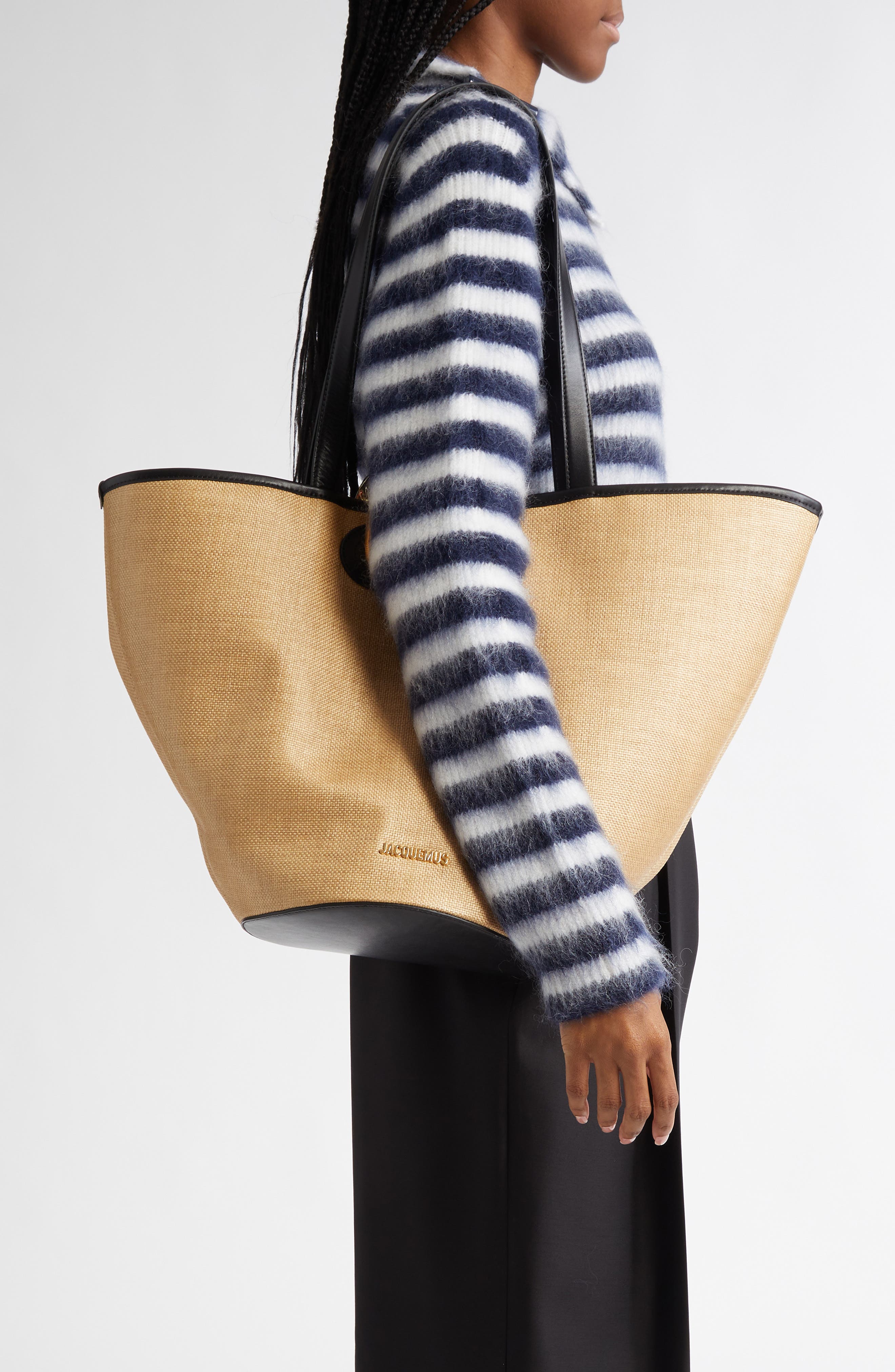 Le Bambola Faux Raffia Tote, Alternate, color, IVORY / BLACK 1FY